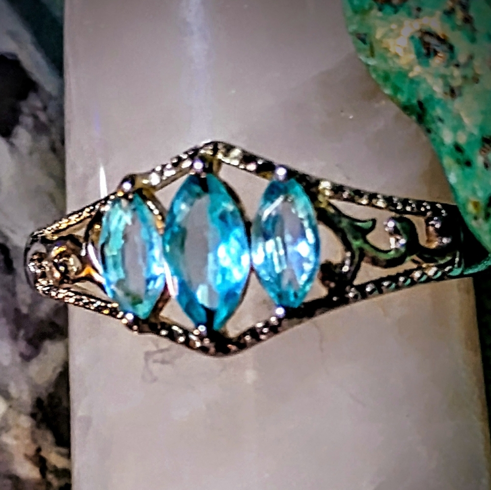 🔥MADAGASCAR APATITE🔥 (3) STONE STERLING RING.6